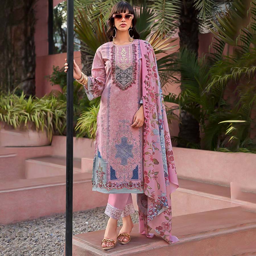 Pink  Cotton Printed Salwar Kameez