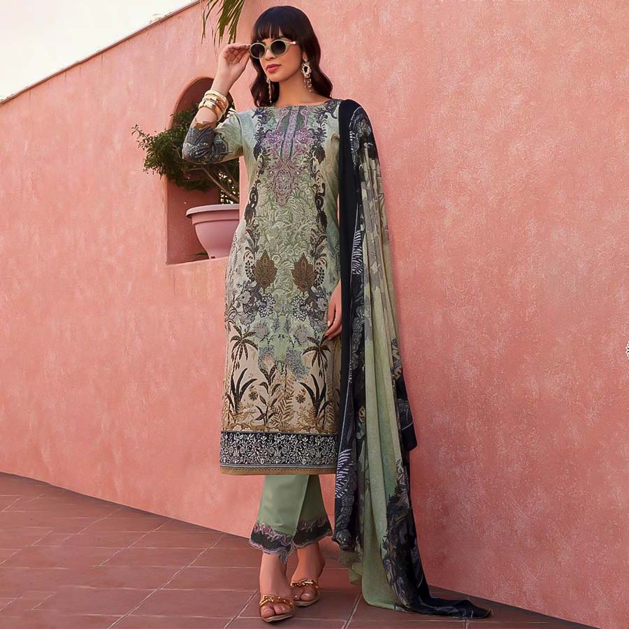 Green  Cotton Printed Salwar Kameez