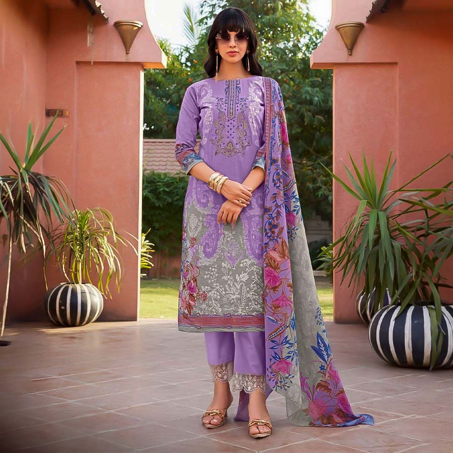 Cyan Cotton Printed Salwar Kameez