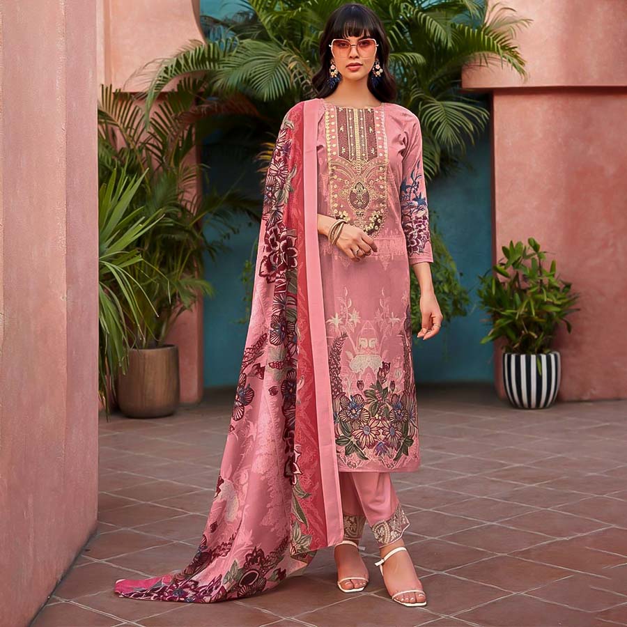 Pink  Cotton Printed Salwar Kameez