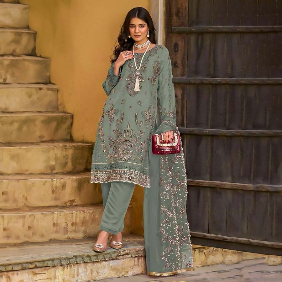 Green Organza  Party Wear Salwar Kameez