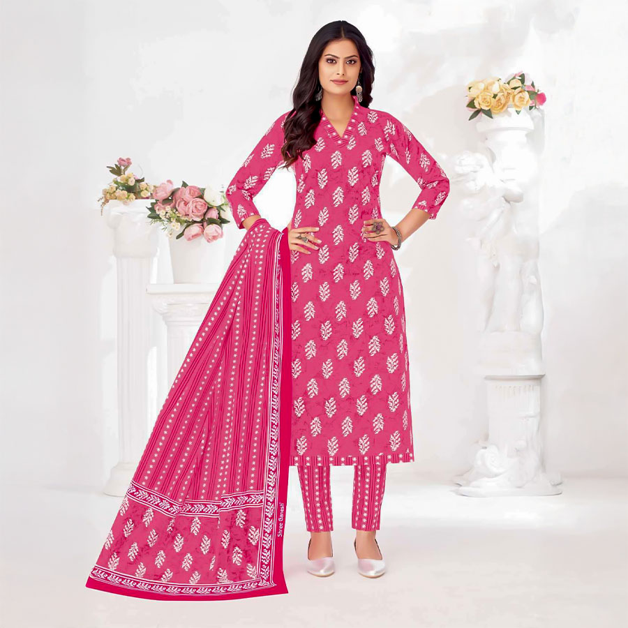 Pink  Cotton Casual Wear Salwar Kameez