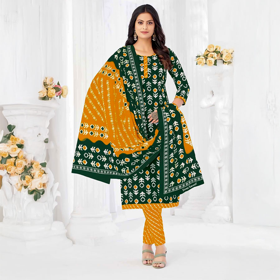 Green  Cotton Casual Wear Salwar Kameez