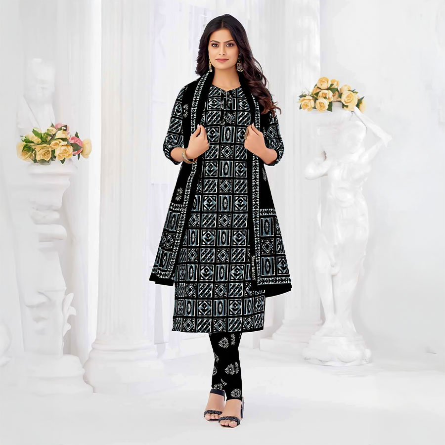 Black  Cotton Casual Wear Salwar Kameez