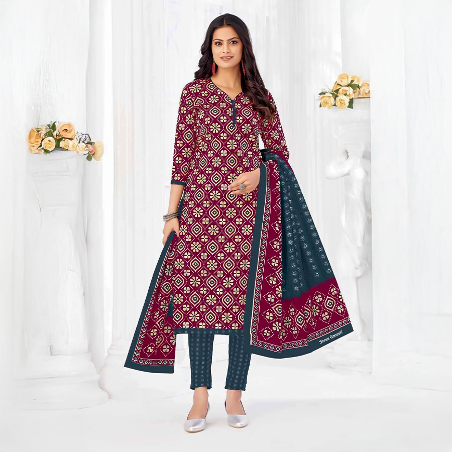 Red  Cotton Casual Wear Salwar Kameez