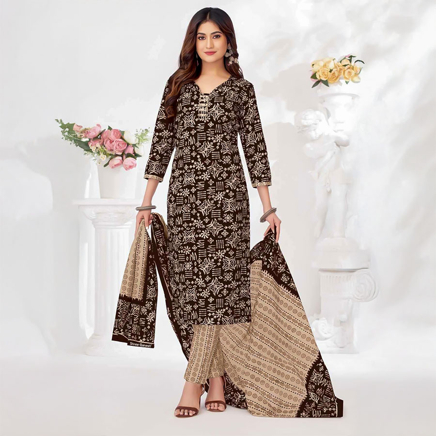 Brown  Cotton Casual Wear Salwar Kameez