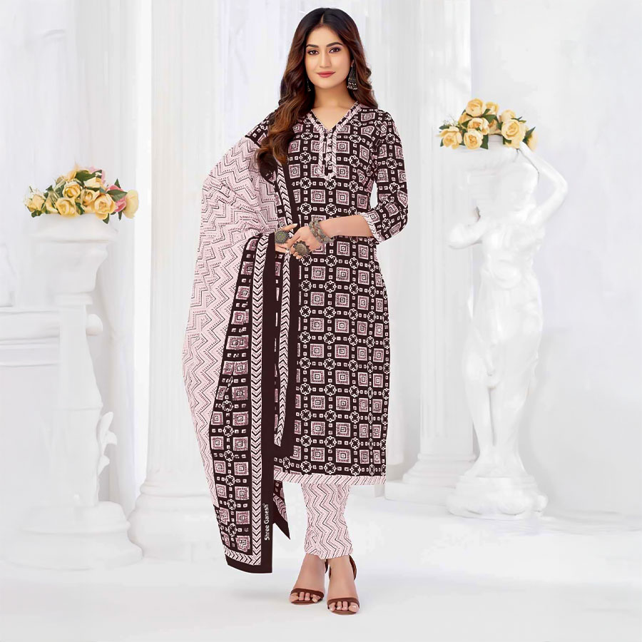 Brown  Cotton Casual Wear Salwar Kameez