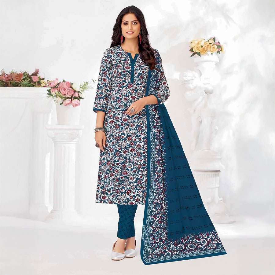Blue  Cotton Casual Wear Salwar Kameez