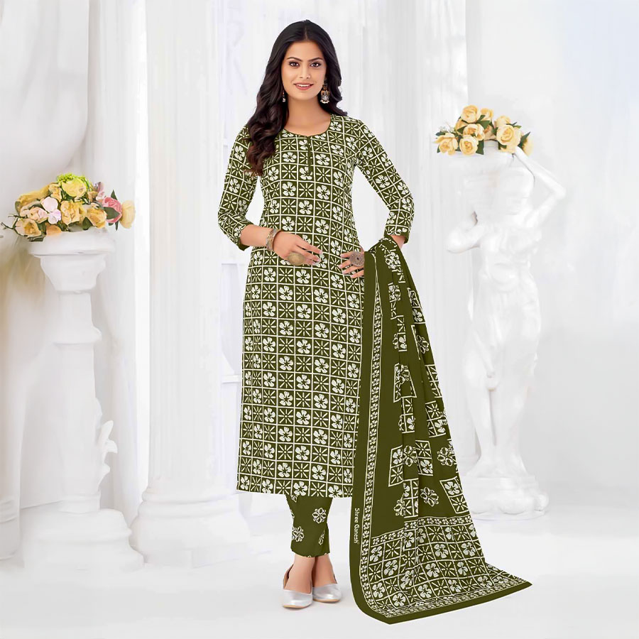 Green  Cotton Casual Wear Salwar Kameez
