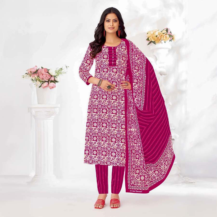 Magenta  Cotton Casual Wear Salwar Kameez