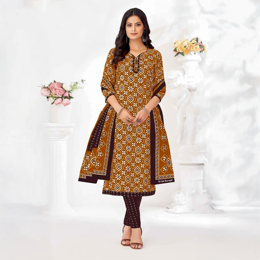 Yellow Cotton Casual Wear Salwar Kameez