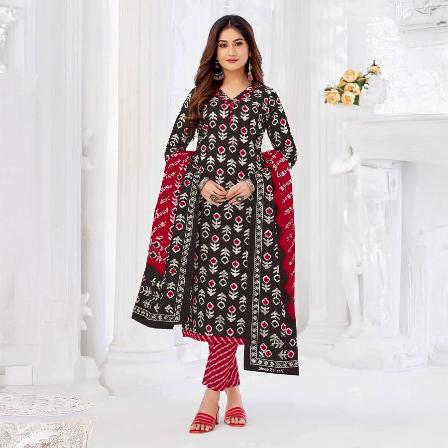 Black  Cotton Casual Wear Salwar Kameez