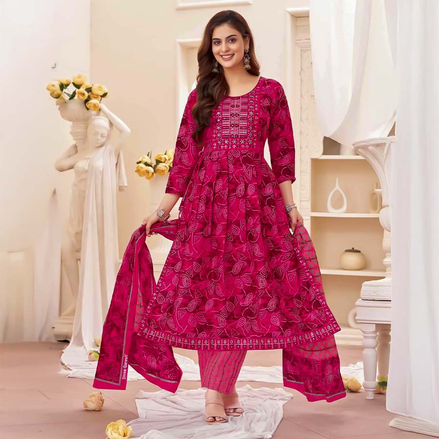 Magenta  Cotton Casual Wear Salwar Kameez