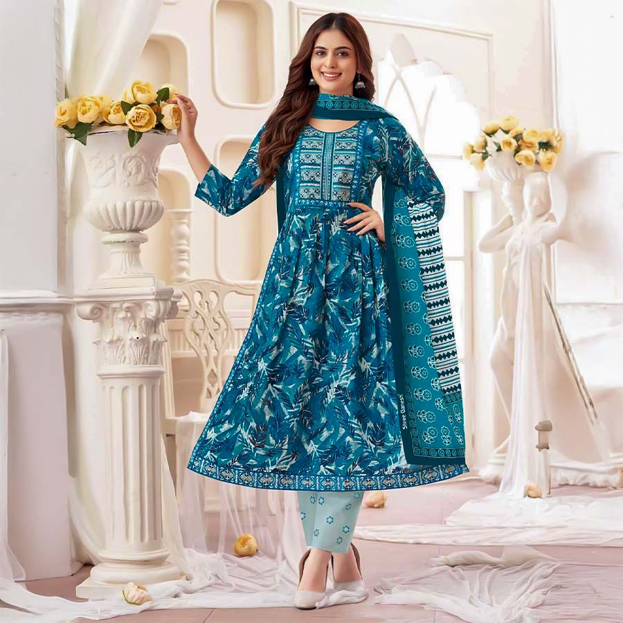 Blue  Cotton Casual Wear Salwar Kameez