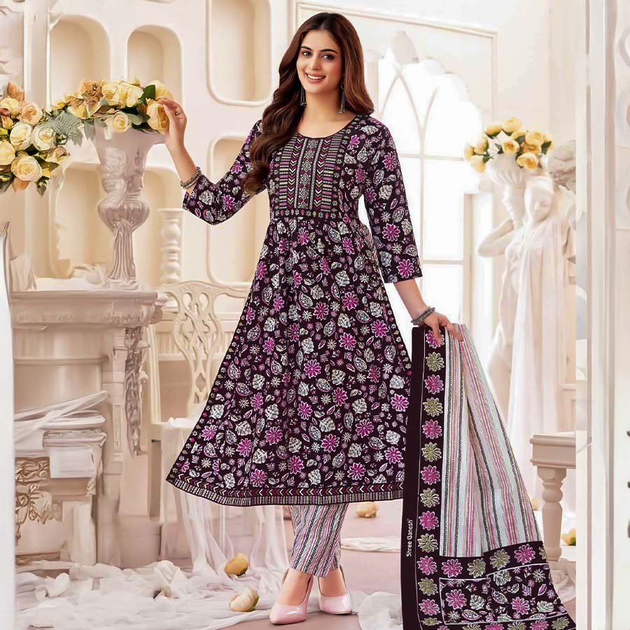 Purple  Cotton Casual Wear Salwar Kameez