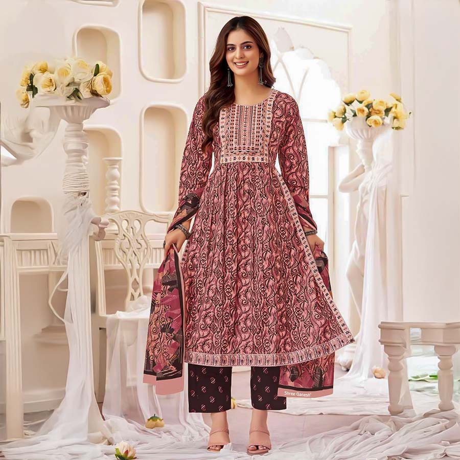 Brown Cotton Casual Wear Salwar Kameez