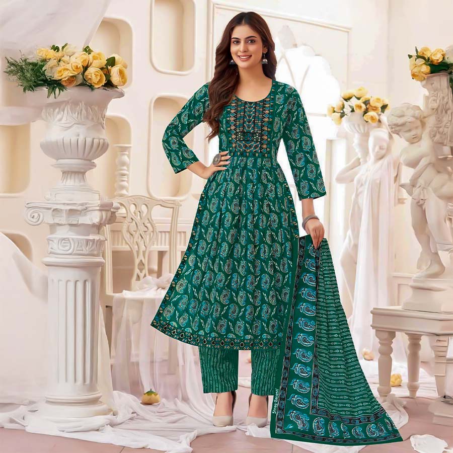 Green  Cotton Casual Wear Salwar Kameez