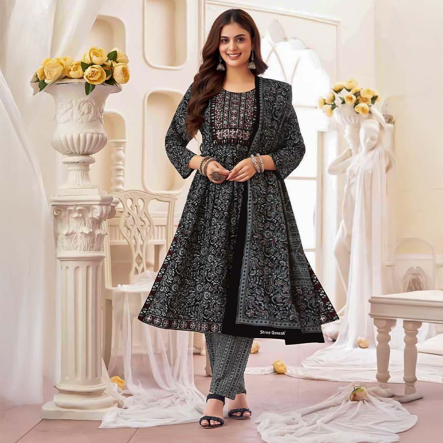 Black Cotton Casual Wear Salwar Kameez