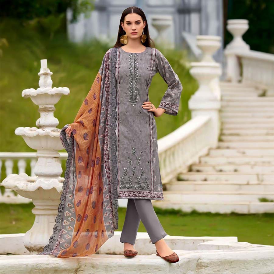 Grey Cotton Casual Wear Salwar Kameez