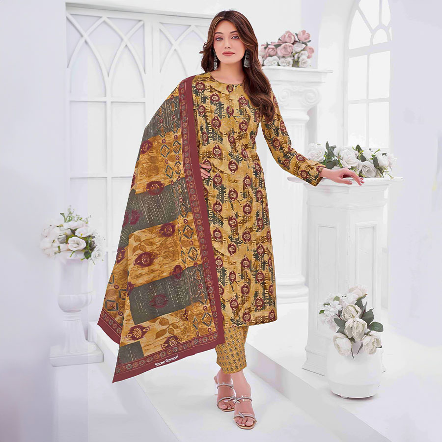Yellow Cotton Printed Salwar Kameez