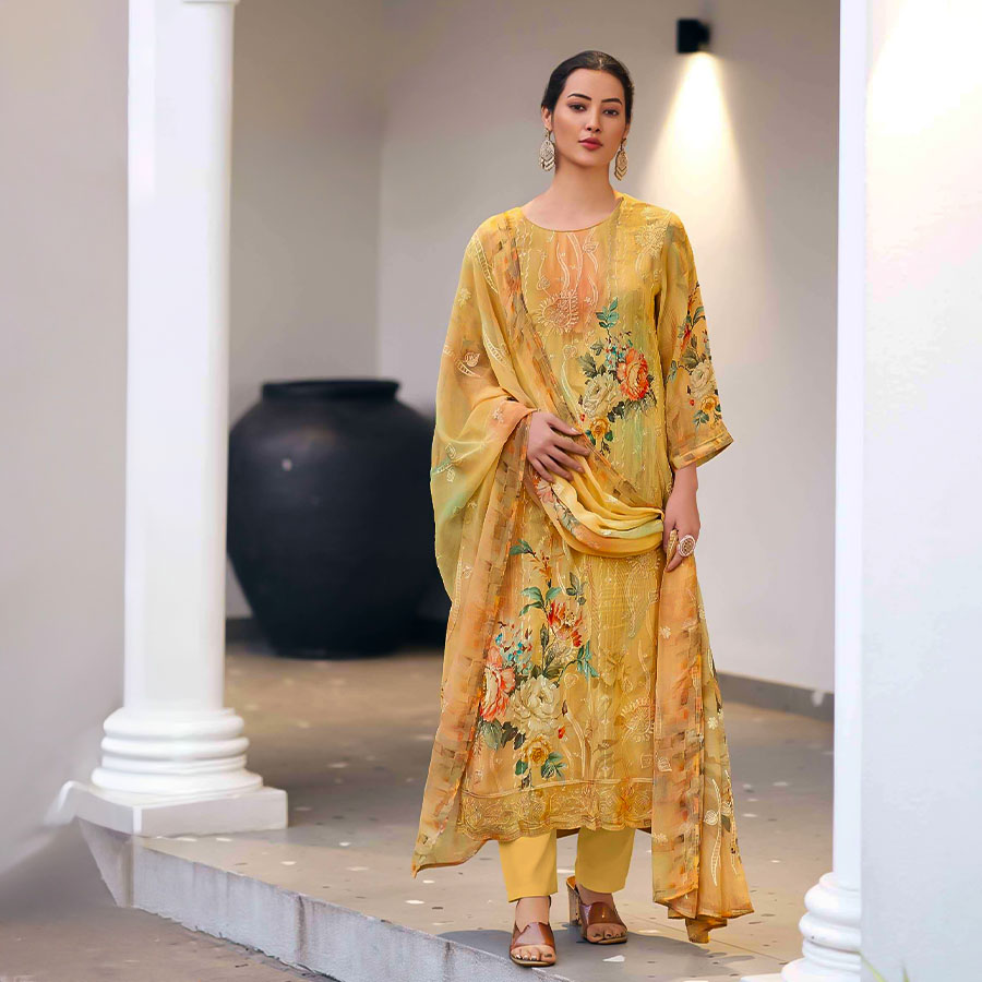 Yellow Georgette Party Wear Salwar Kameez