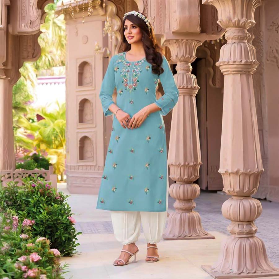 Blue  Linen Casual Wear Kurti