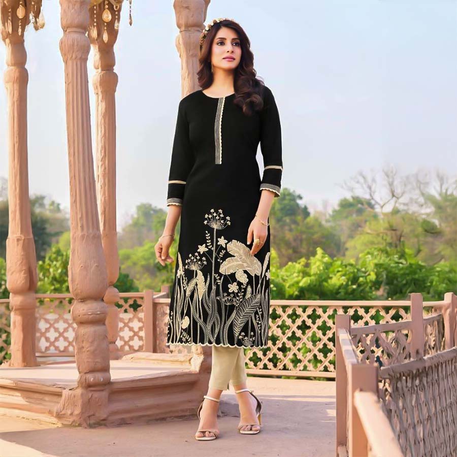 Black  Linen Casual Wear Kurti