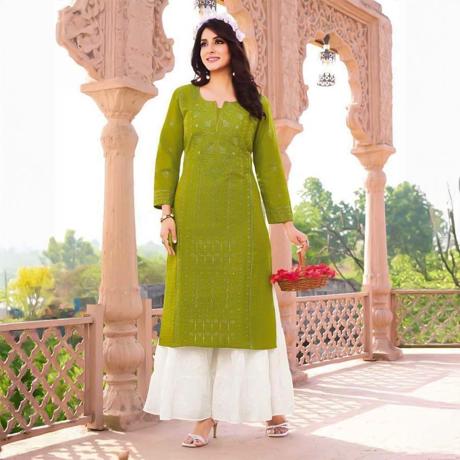 Green  Linen Casual Wear Kurti