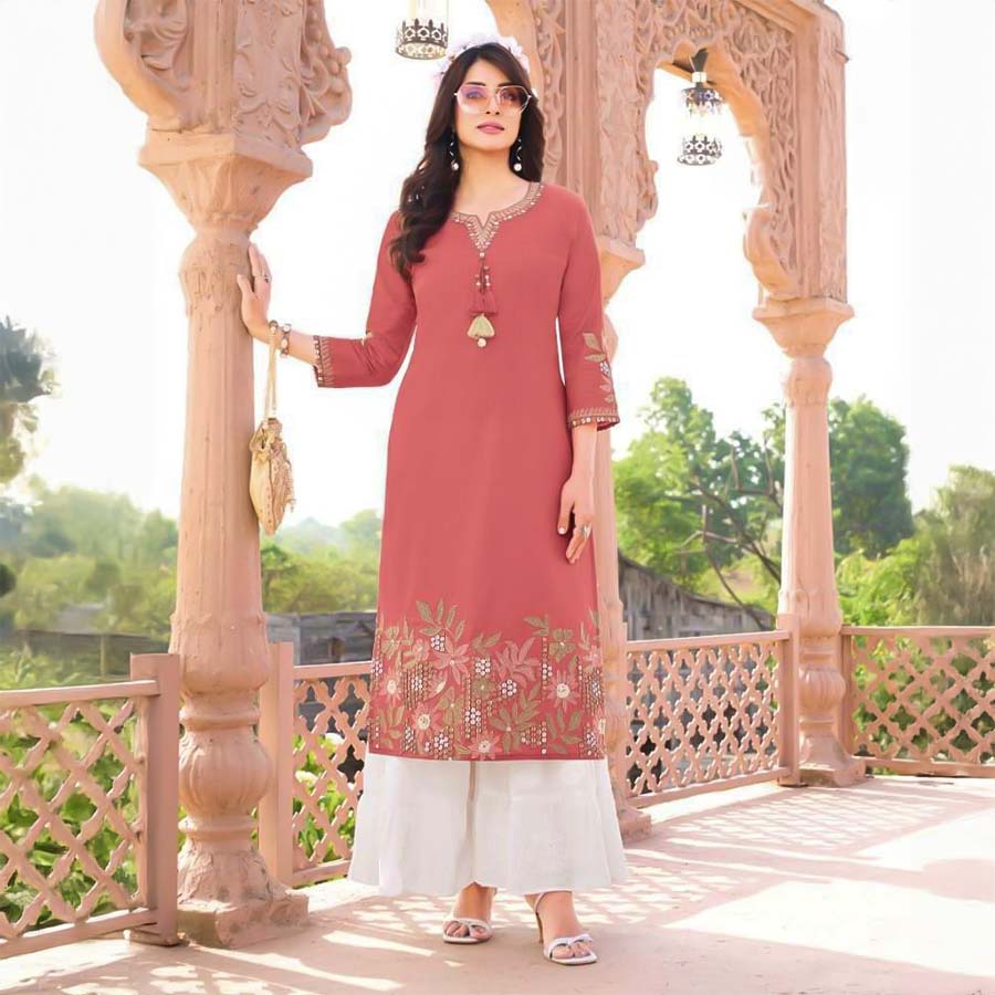 Orange  Linen Casual Wear Kurti