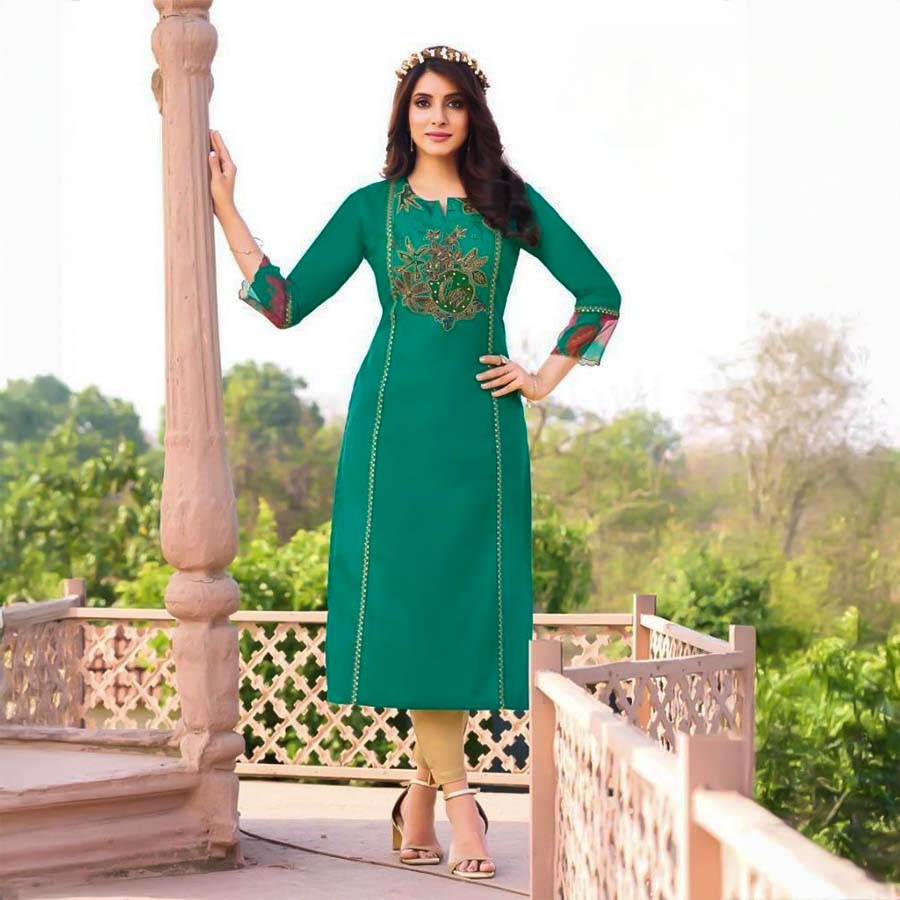 Green  Linen Casual Wear Kurti