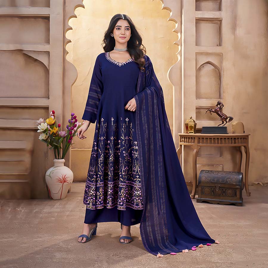 Violet  Roman Silk Party Wear Salwar Kameez