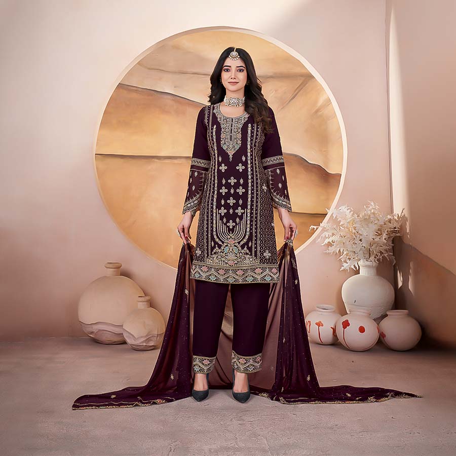 Brown Georgette Designer Salwar Kameez