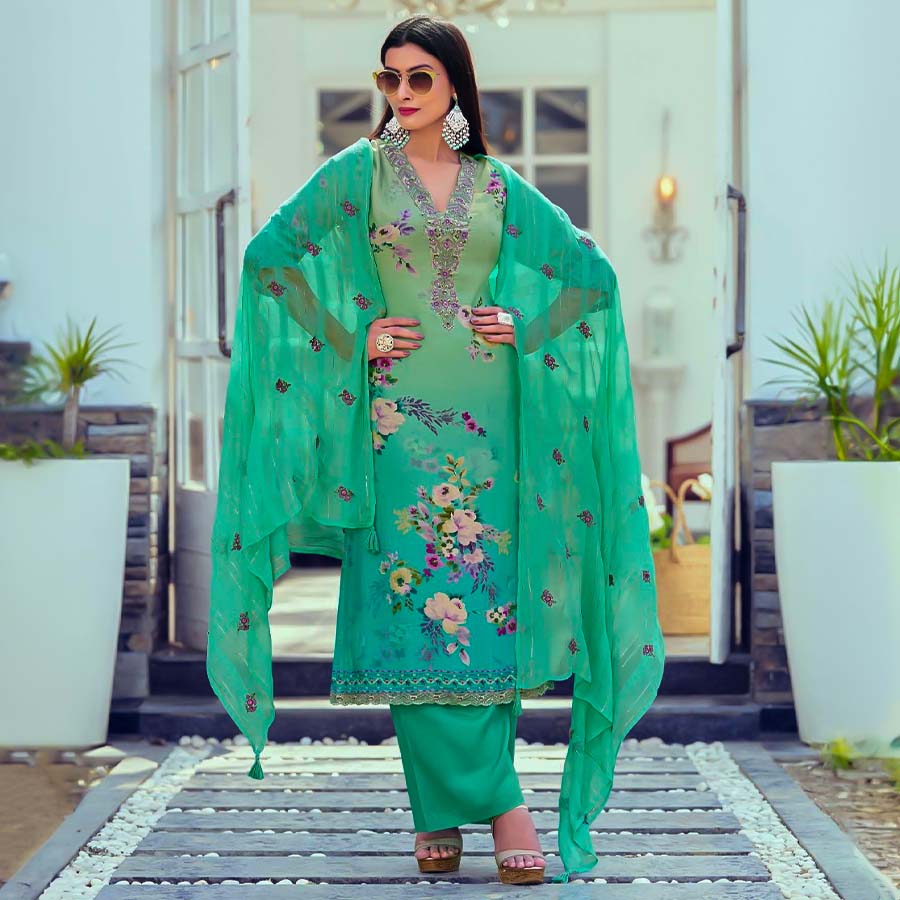 Green  Muslin Casual Wear Salwar Kameez
