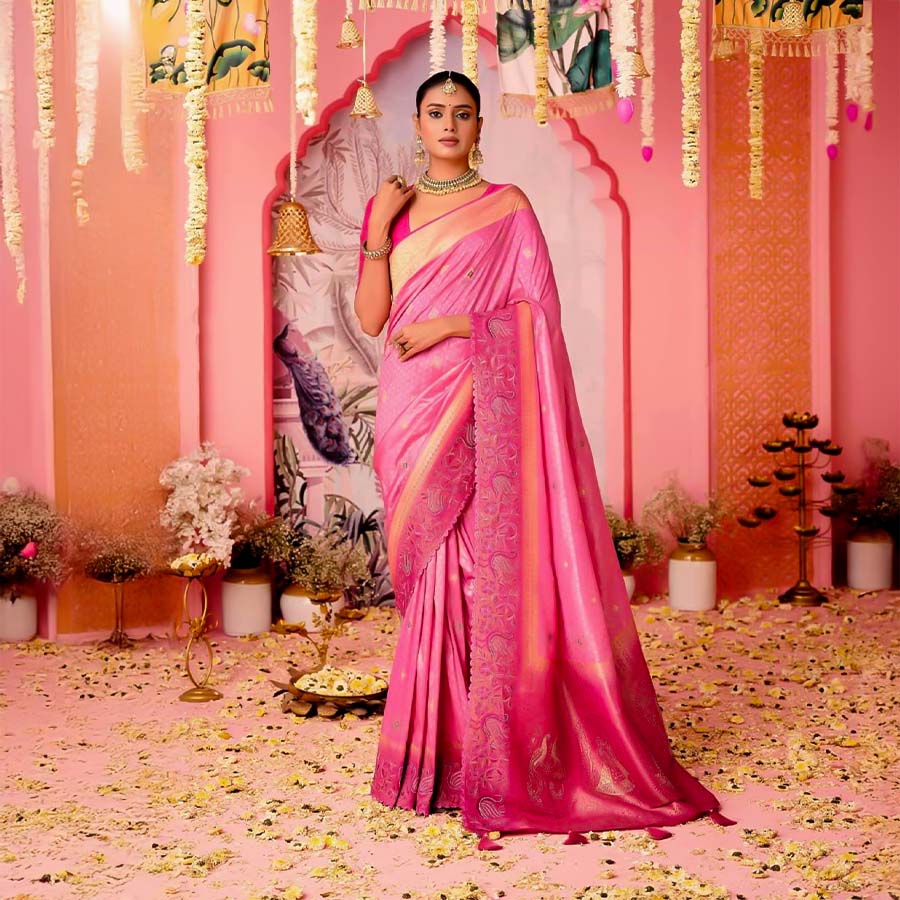 Pink  Dola Silk  Party Wear Saree