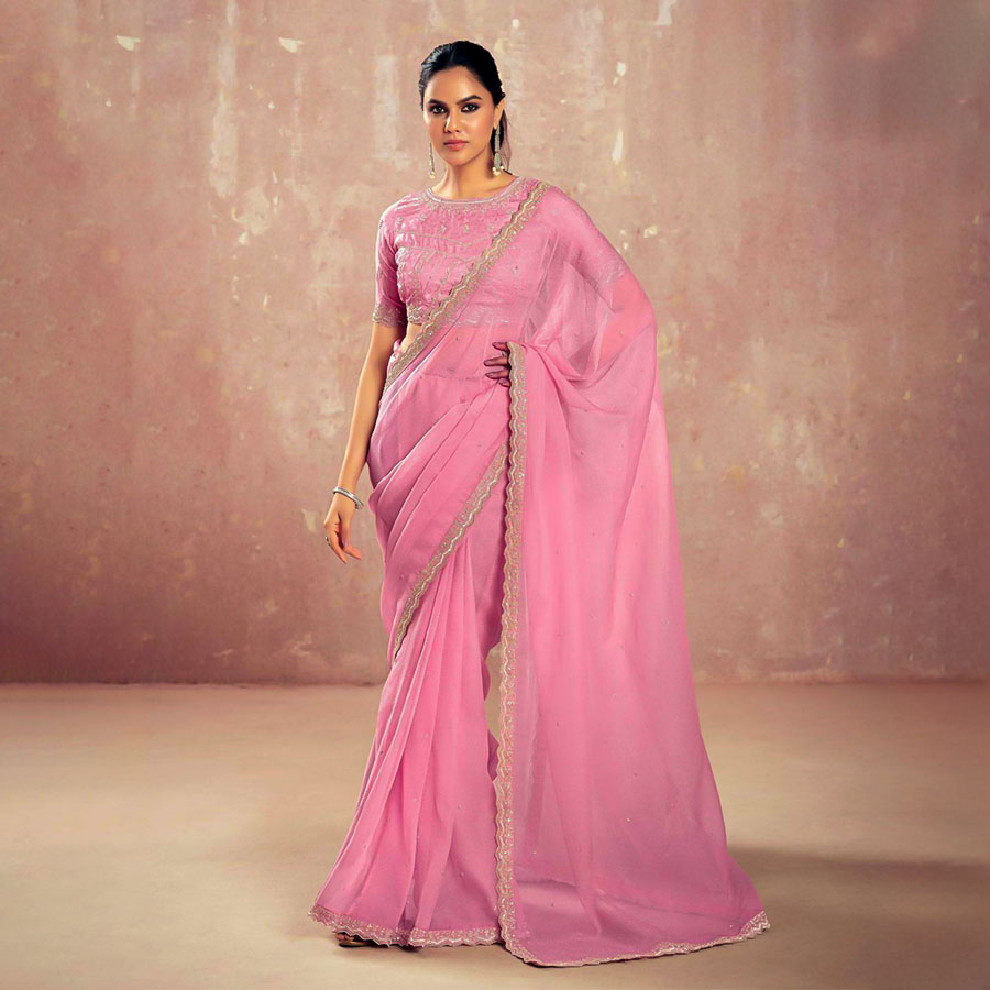 Pink  Chiffon Party Wear Saree