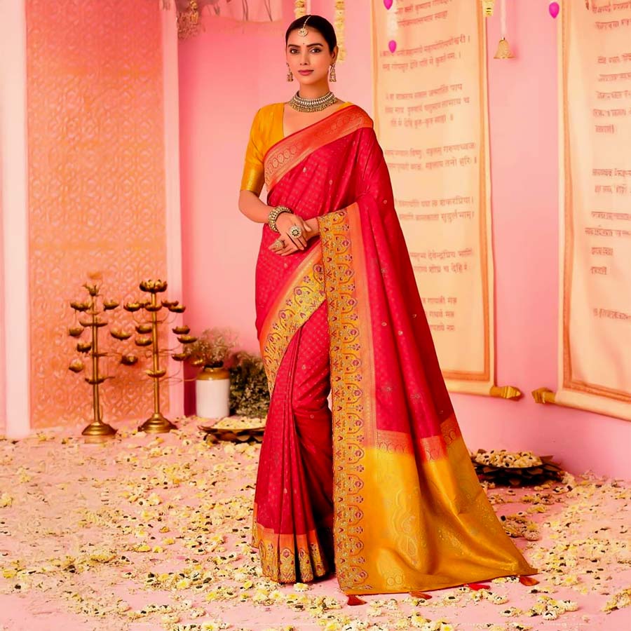 Red  Dola Silk  Party Wear Saree