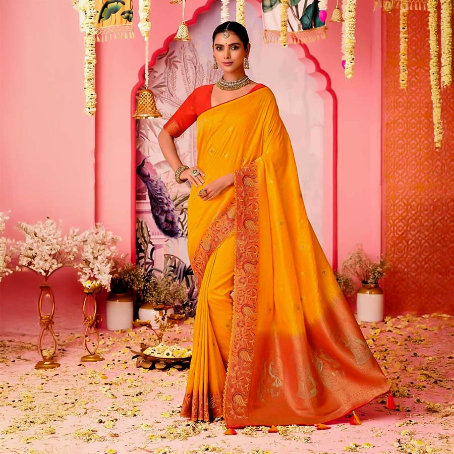 Orange  Dola Silk  Party Wear Saree