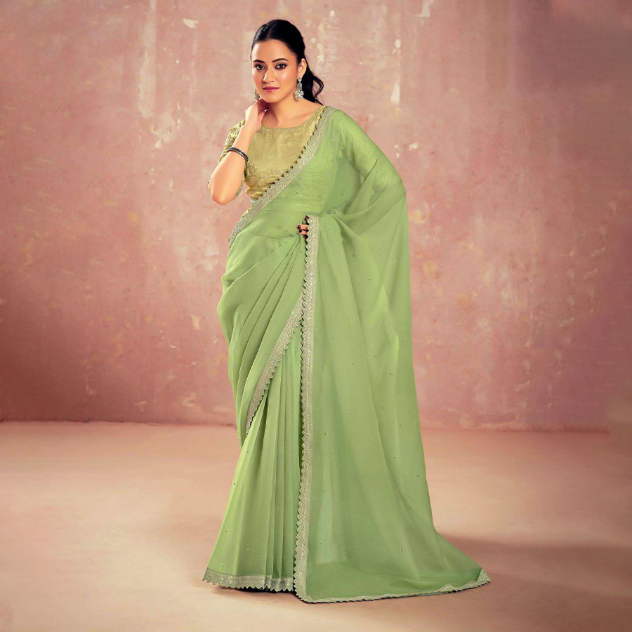 Green  Chiffon Party Wear Saree