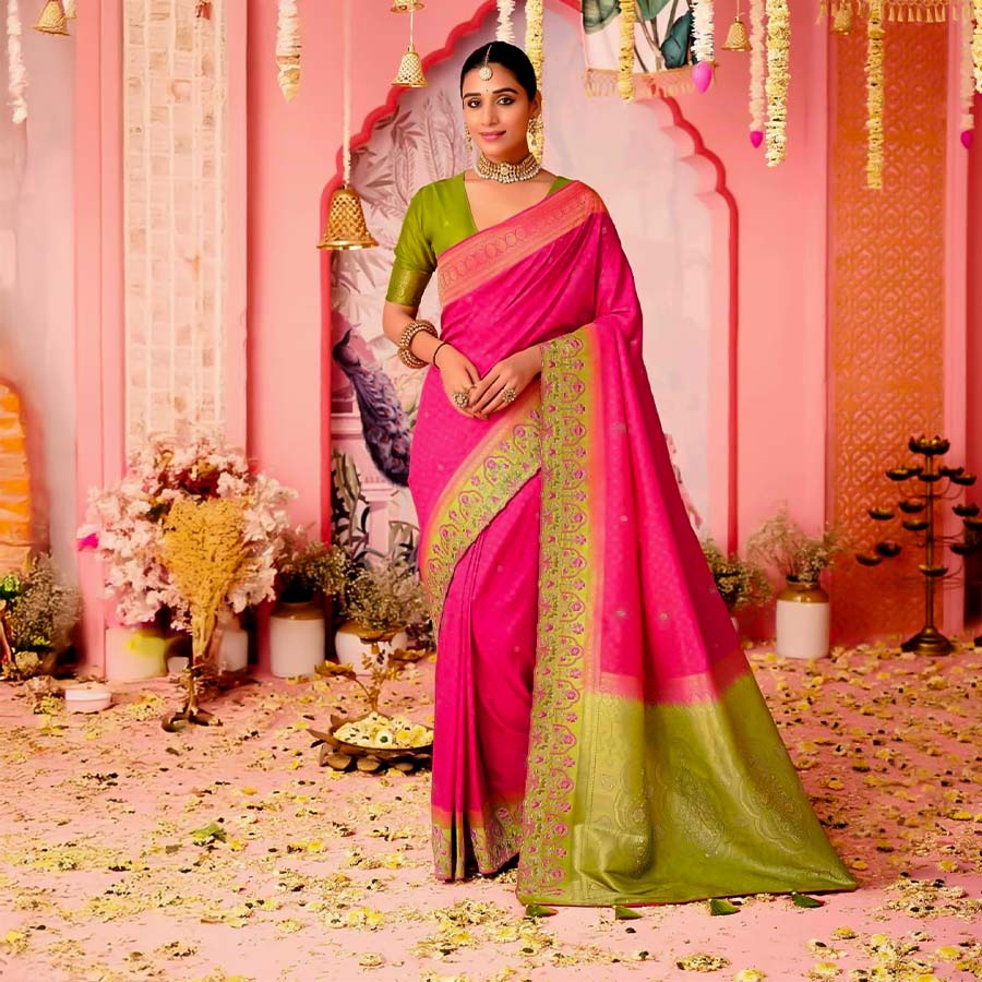 Magenta  Dola Silk  Party Wear Saree