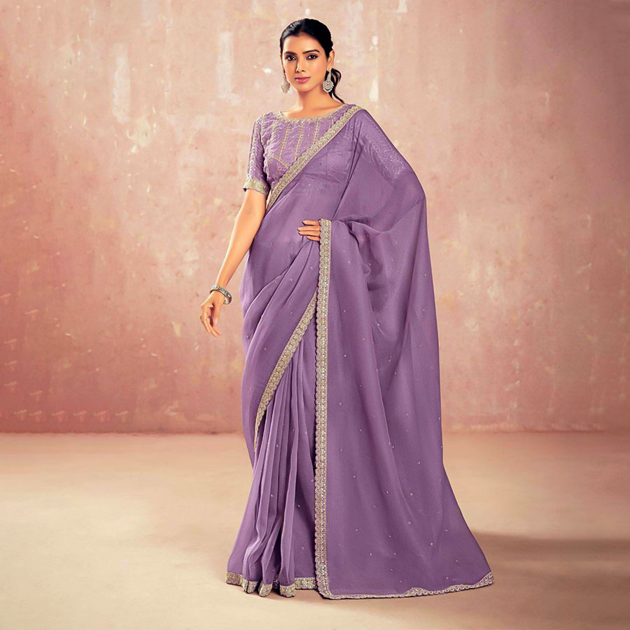 Violet Chiffon Party Wear Saree