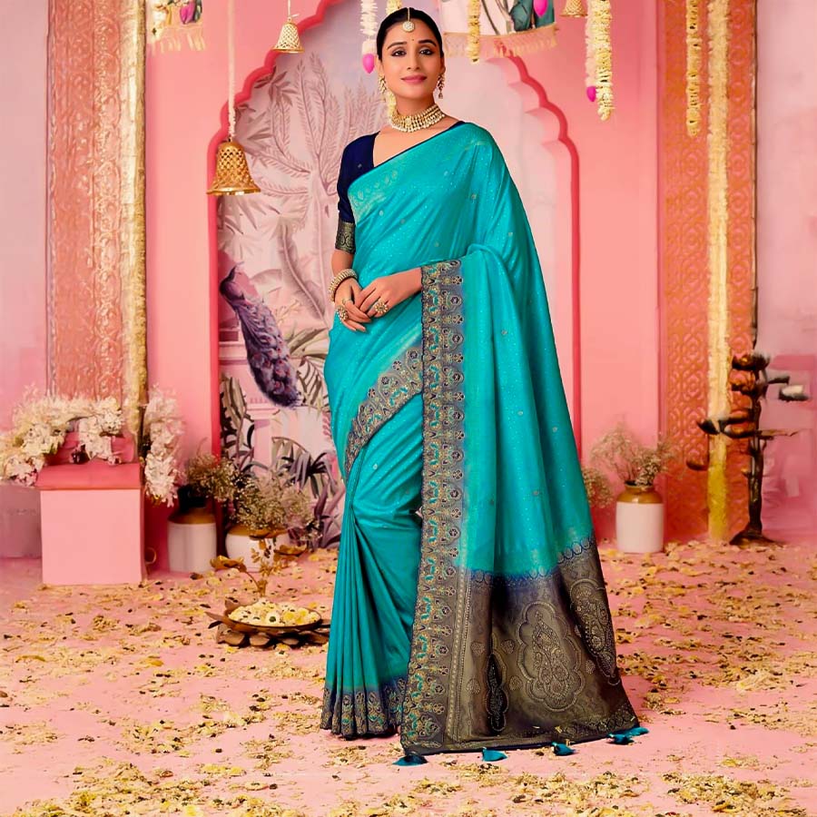 Blue  Dola Silk  Party Wear Saree