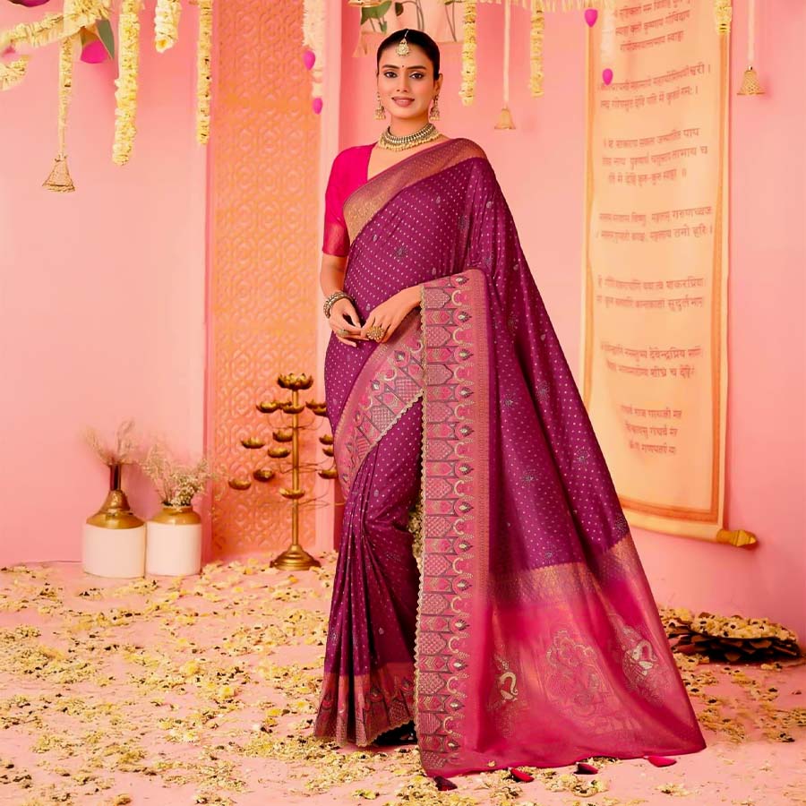 Magenta  Dola Silk  Party Wear Saree