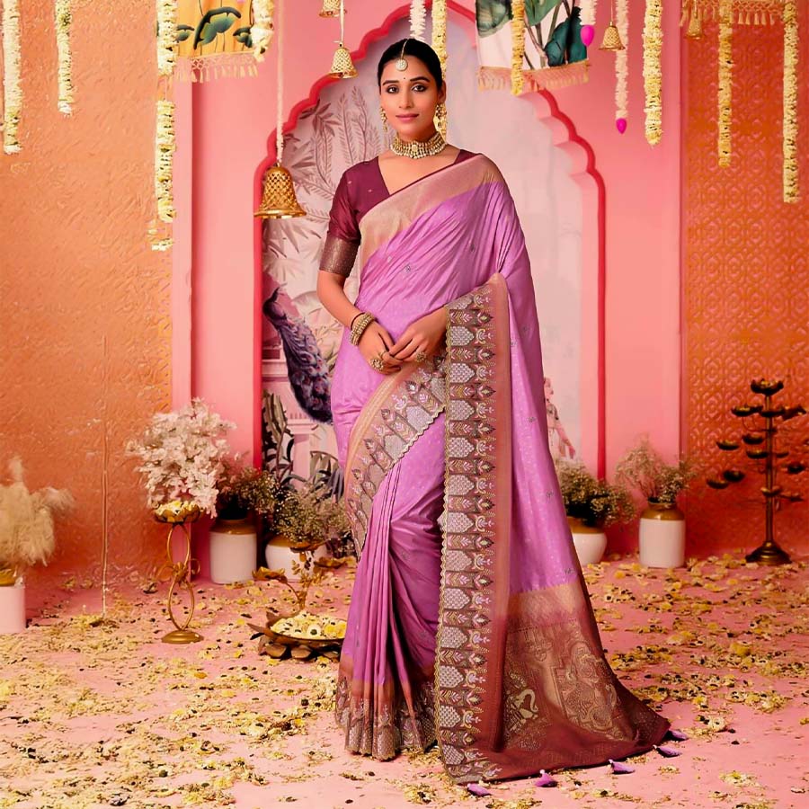 Purple Dola Silk  Party Wear Saree