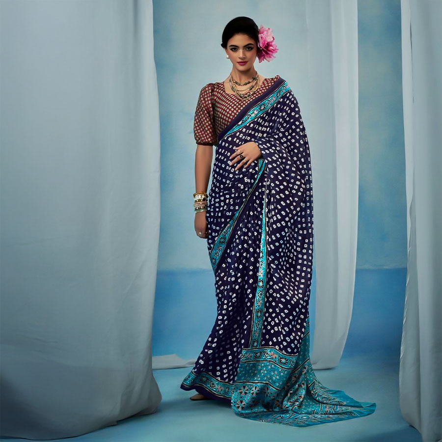 Blue  Satin Georgette Printed Saree