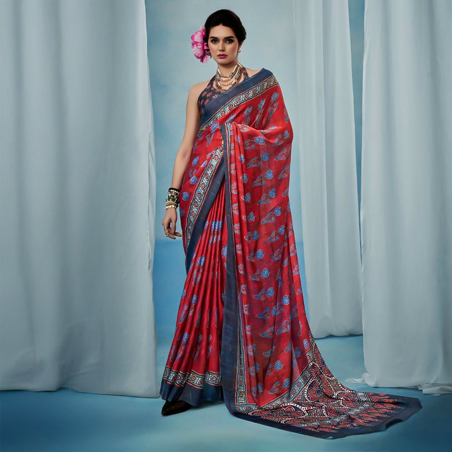 Orange  Satin Georgette Printed Saree