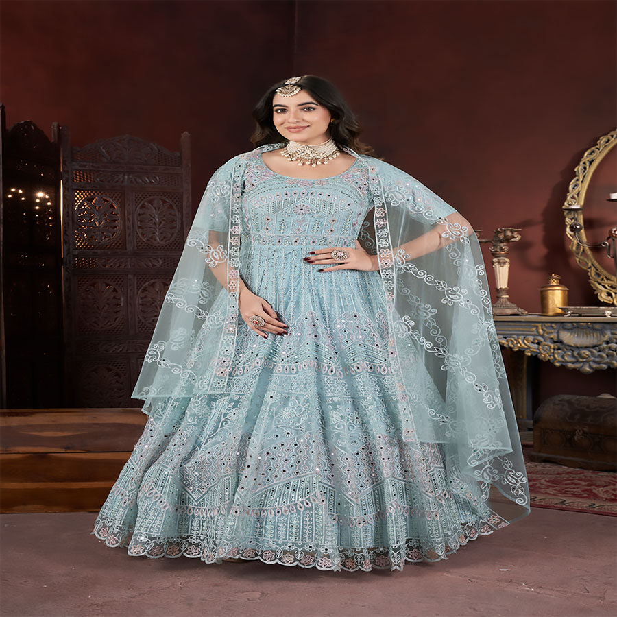 Sky blue Net Designer Gown