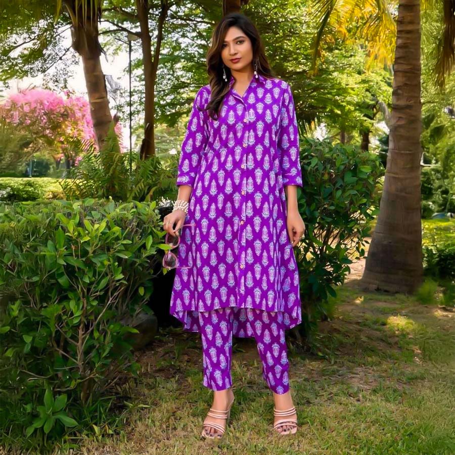 Violet  Cotton Casual Wear Kurti