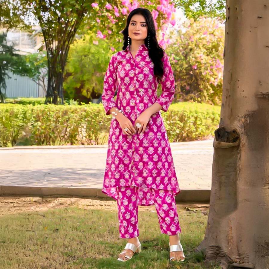 Magenta  Cotton Casual Wear Kurti