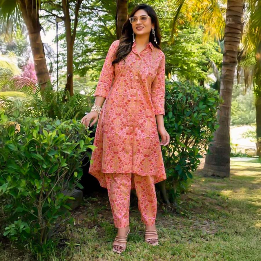 Orange  Cotton Casual Wear Kurti