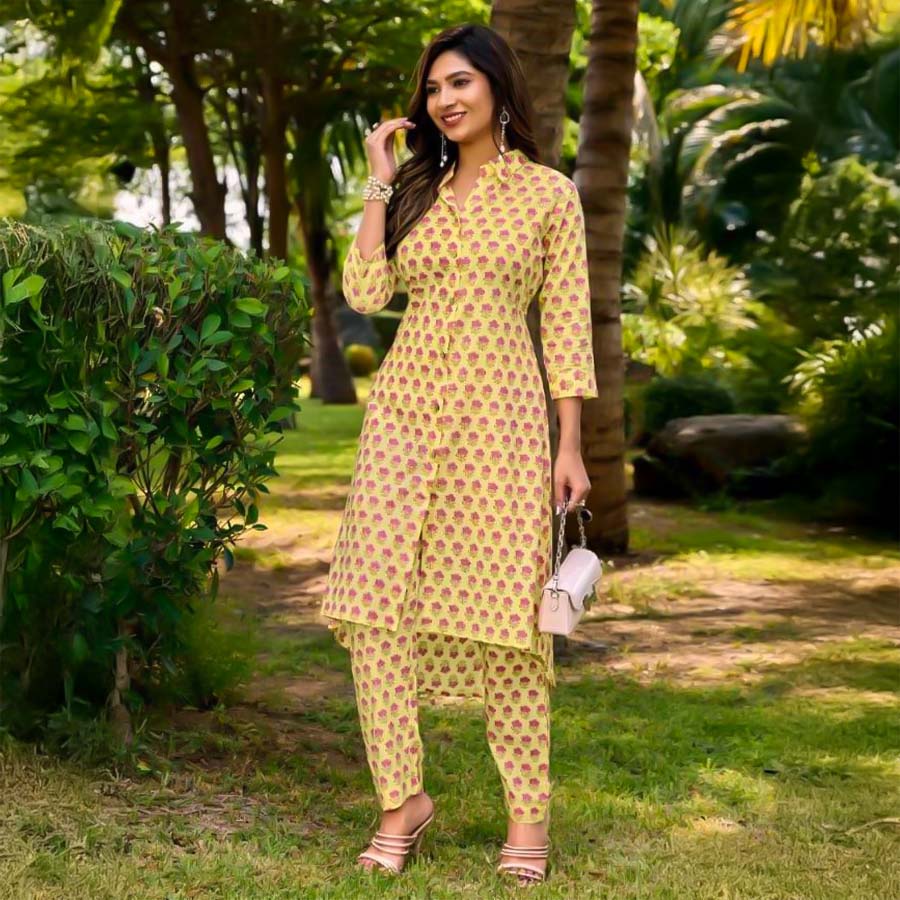 Yellow Cotton Casual Wear Kurti